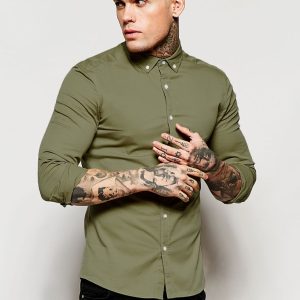 Skinny Shirt in Khaki Long Sleve